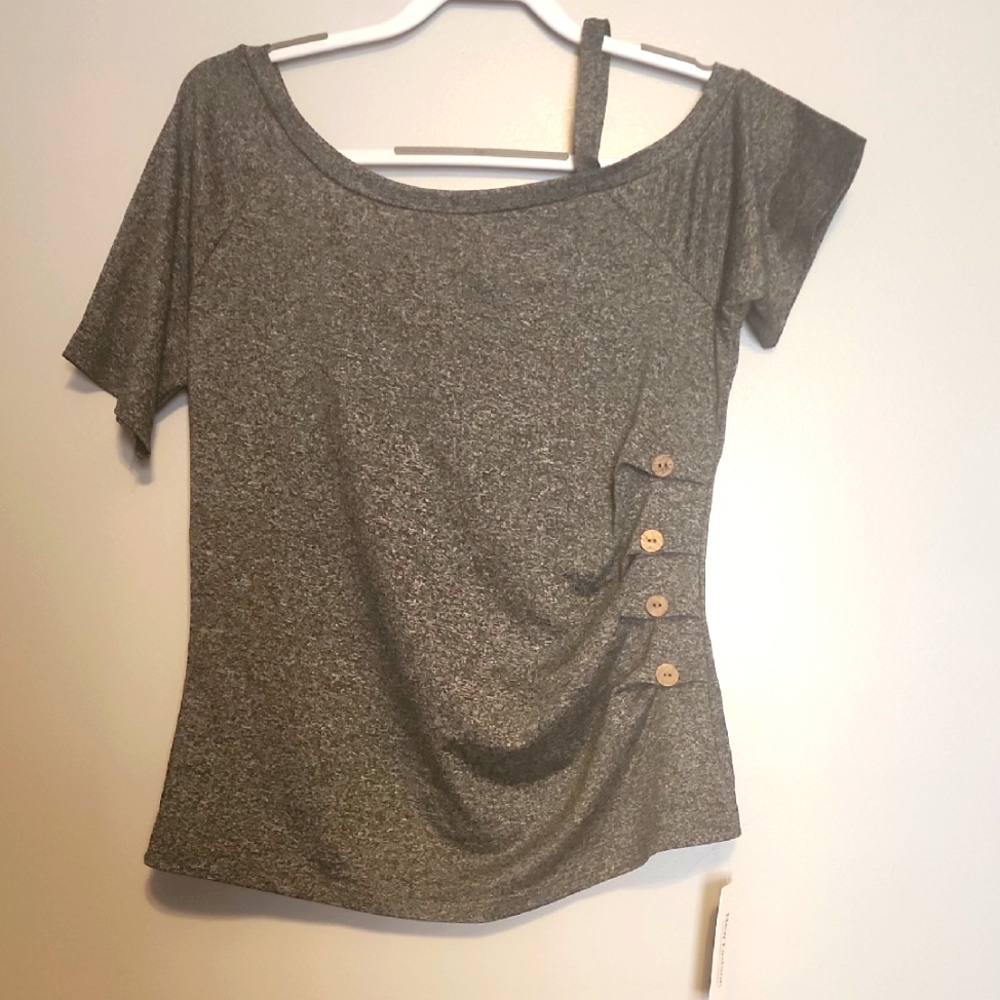Gray Women's Top with Button Detail